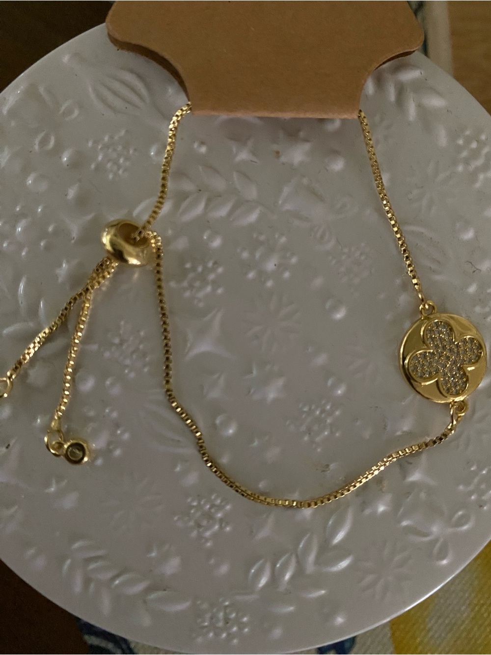 Gold Clover Slider Bracelet with Pavé Accents - Women Jewelry